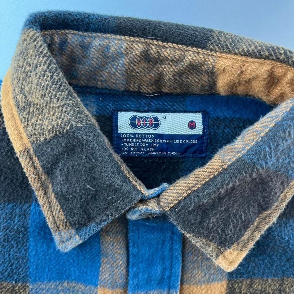 Vintage 90s Heavy VIP Blue and yellow flannel shirt - Picture 2 of 6